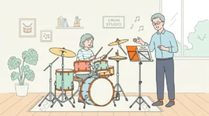 ドラム教室のレッスン風景 - 先生と生徒